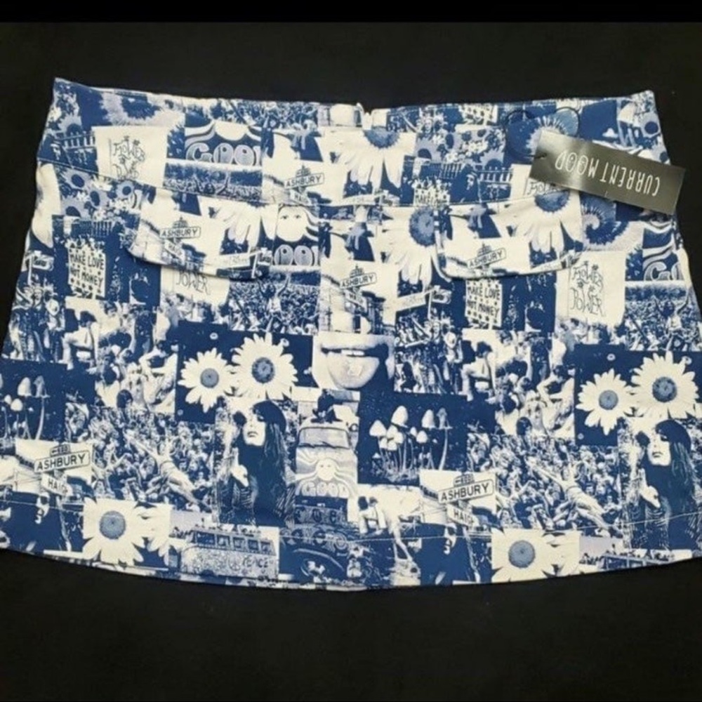 Current Mood Blue and White Graphic Mini Skirt